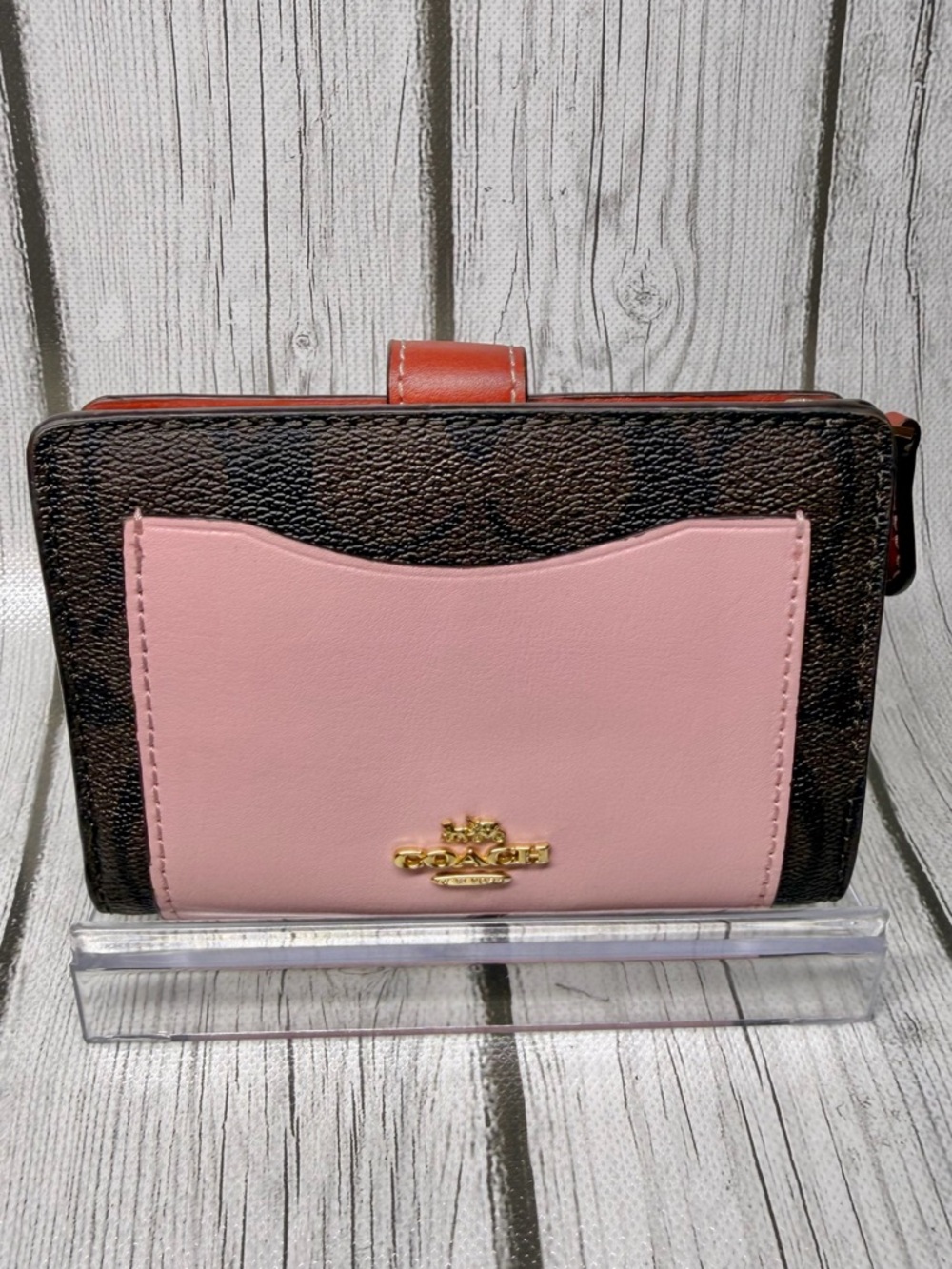 PRE LOVED Coach Medium Corner Zip Wallet In Signature Canvas